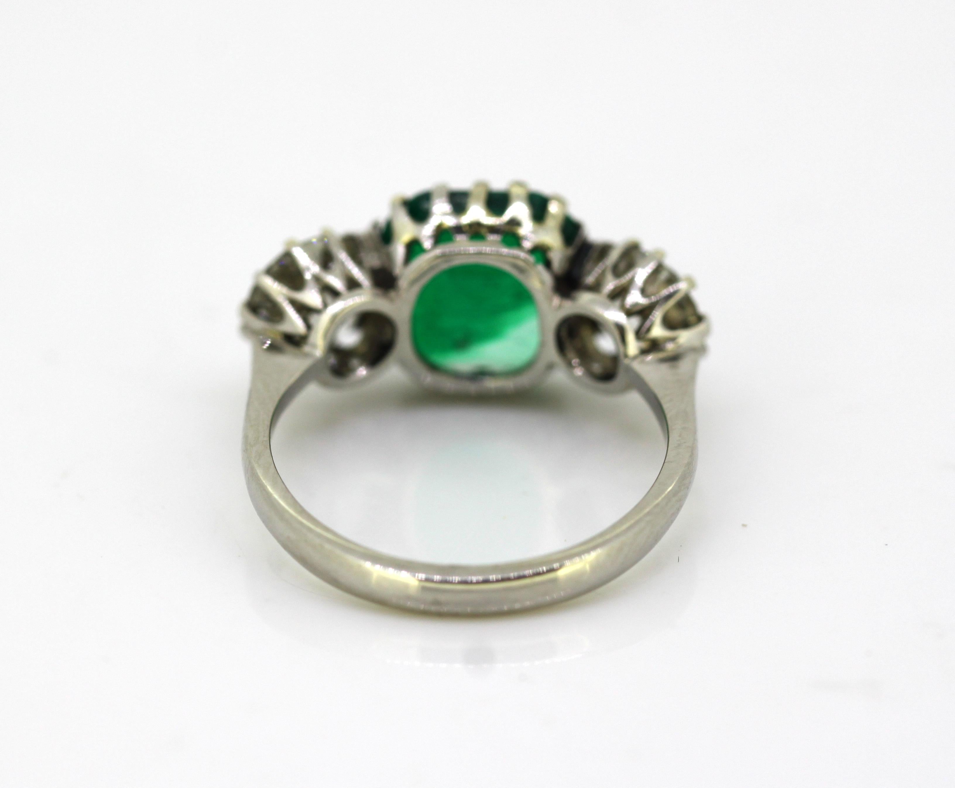 Women's Antique Victorian 18 Karat Gold Three-Stone Emerald and Diamond Ring, England