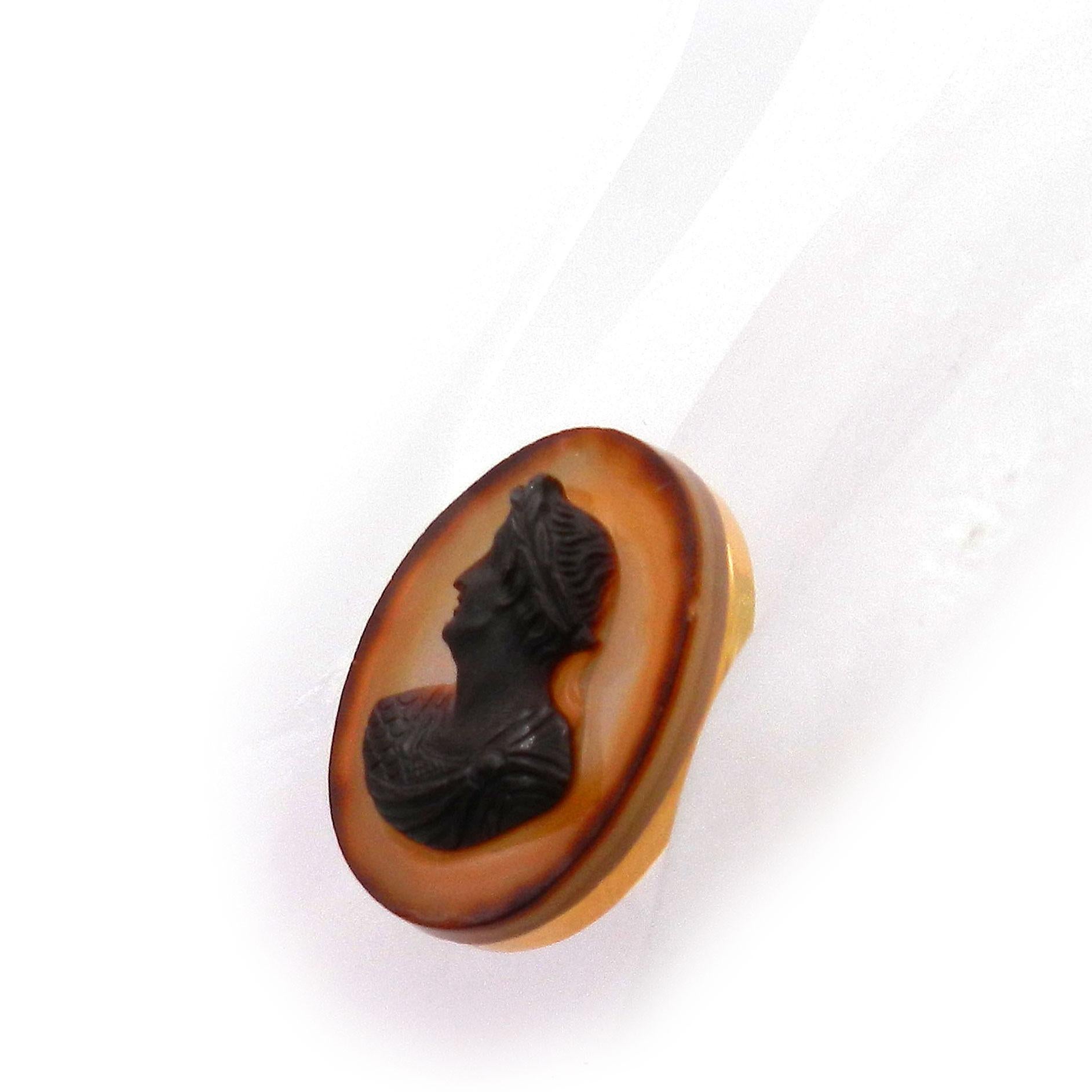 Etruscan Revival Antique Victorian 18K Gold Tiberius Paste Cameo Ring Sheffield 1893 For Sale