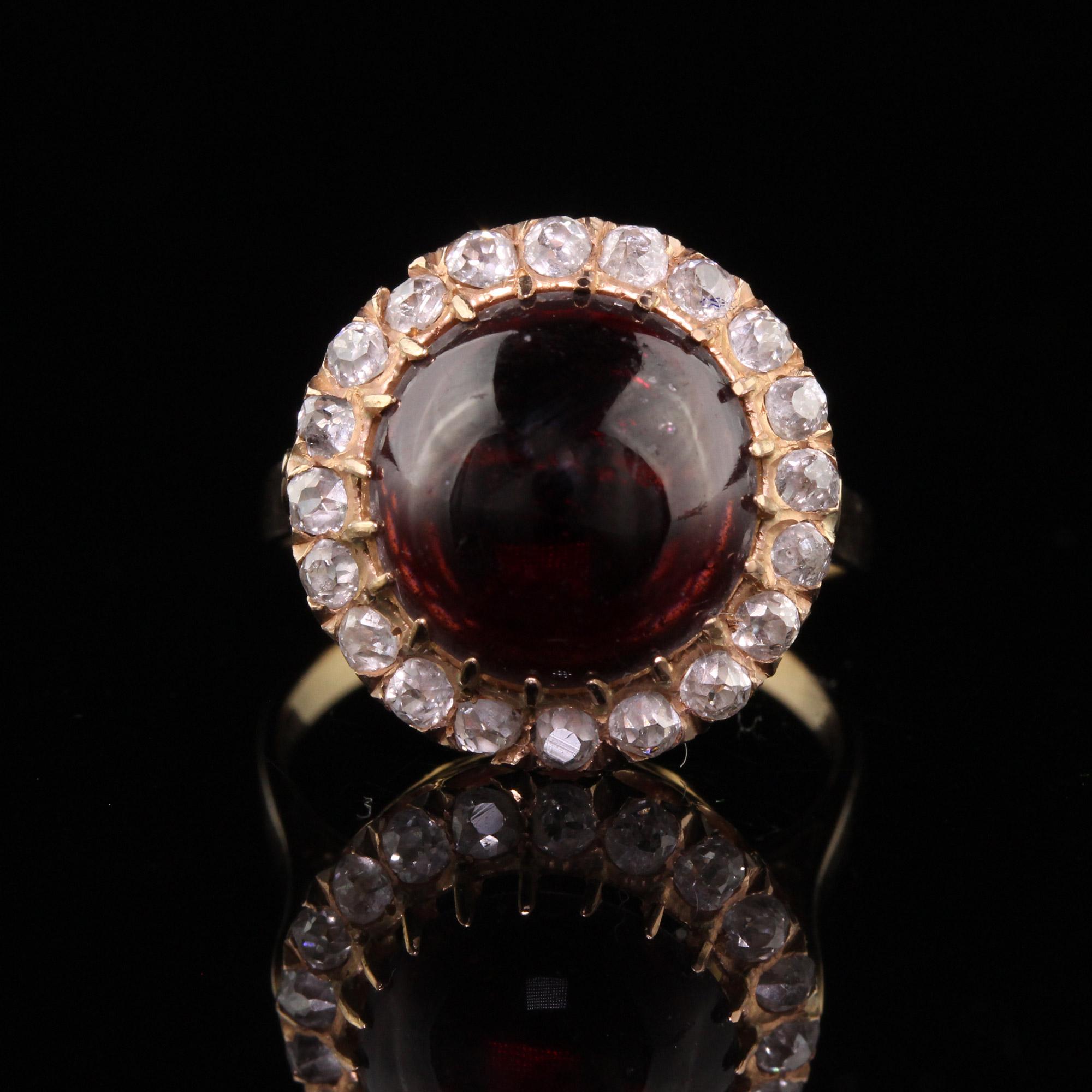 Women's Antique Victorian 18K Rose Gold Cabochon Garnet Old Mine Diamond Ring For Sale