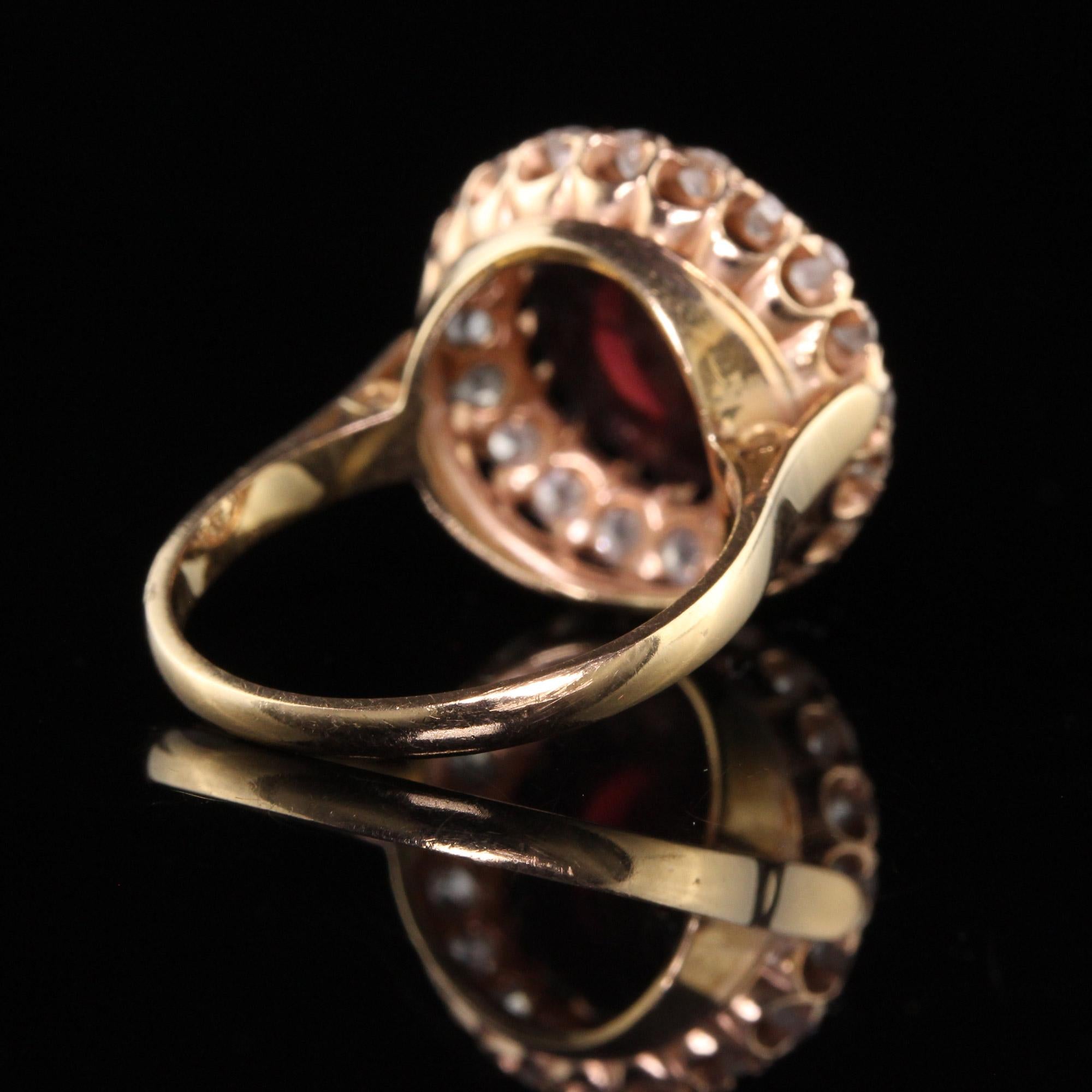 Antique Victorian 18K Rose Gold Cabochon Garnet Old Mine Diamond Ring For Sale 1