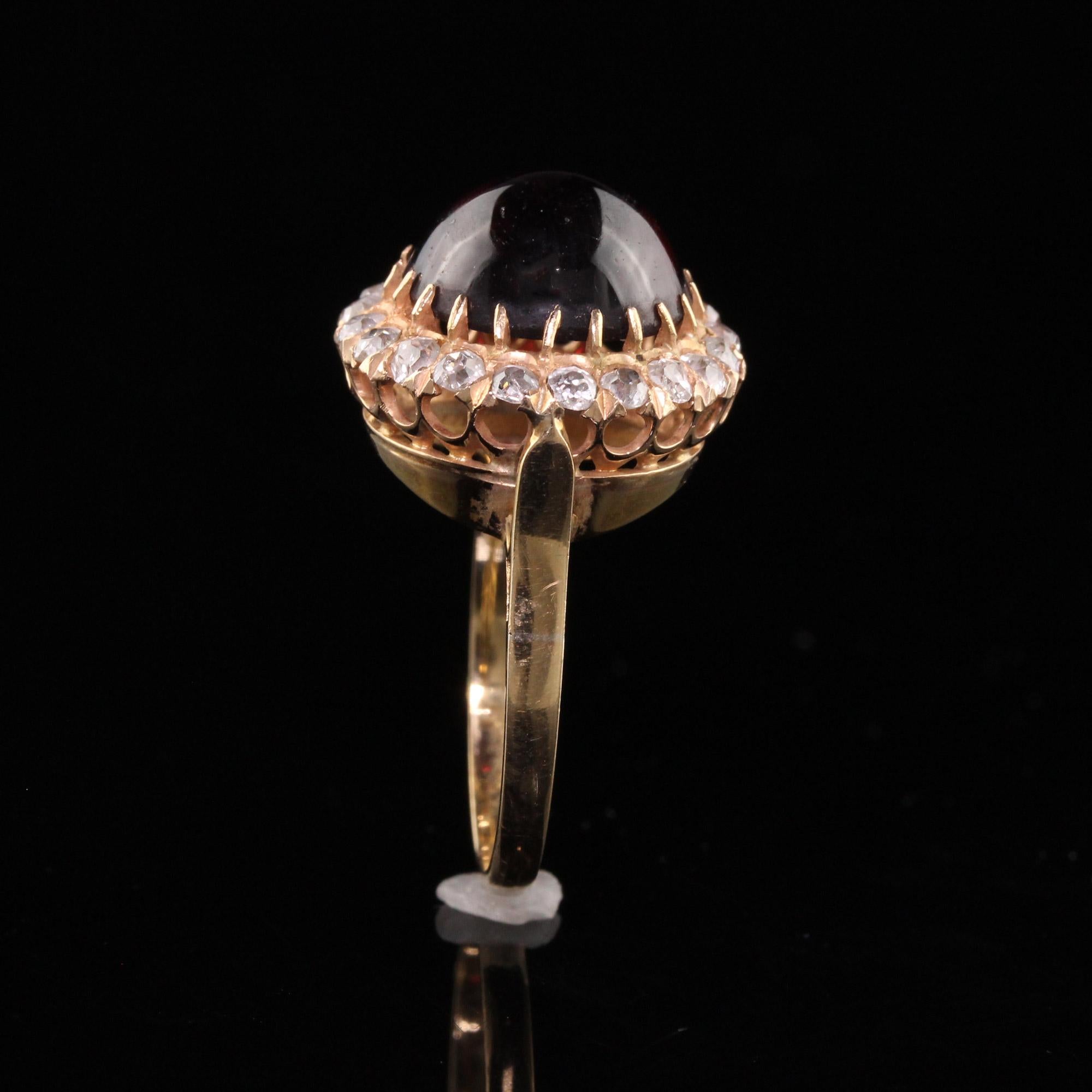 Antique Victorian 18K Rose Gold Cabochon Garnet Old Mine Diamond Ring For Sale 2