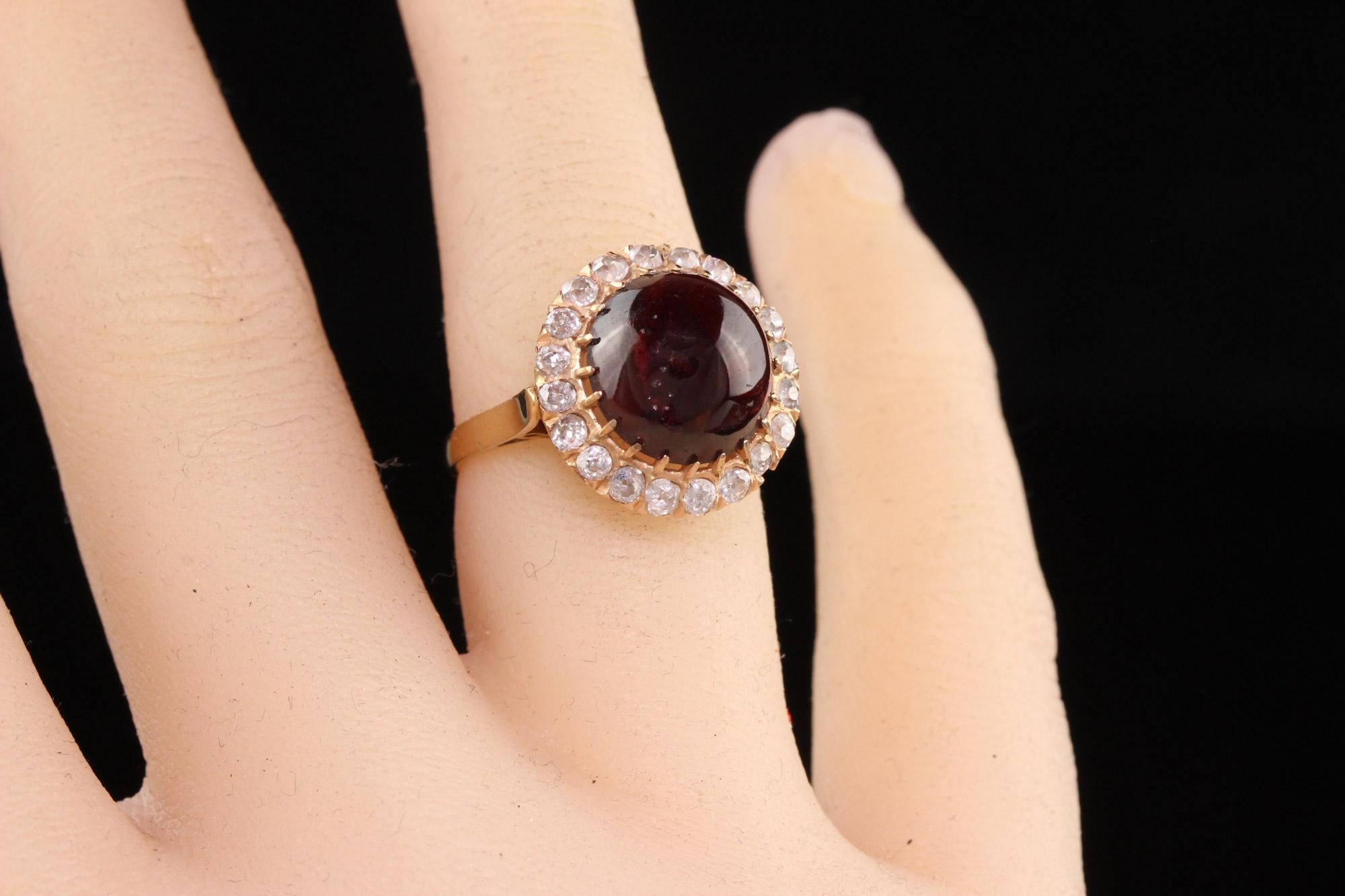 Antique Victorian 18K Rose Gold Cabochon Garnet Old Mine Diamond Ring For Sale 3