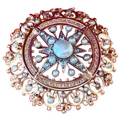 Antique Victorian 18K rose Gold Cannetille and natural Pearl Brooch 19th century