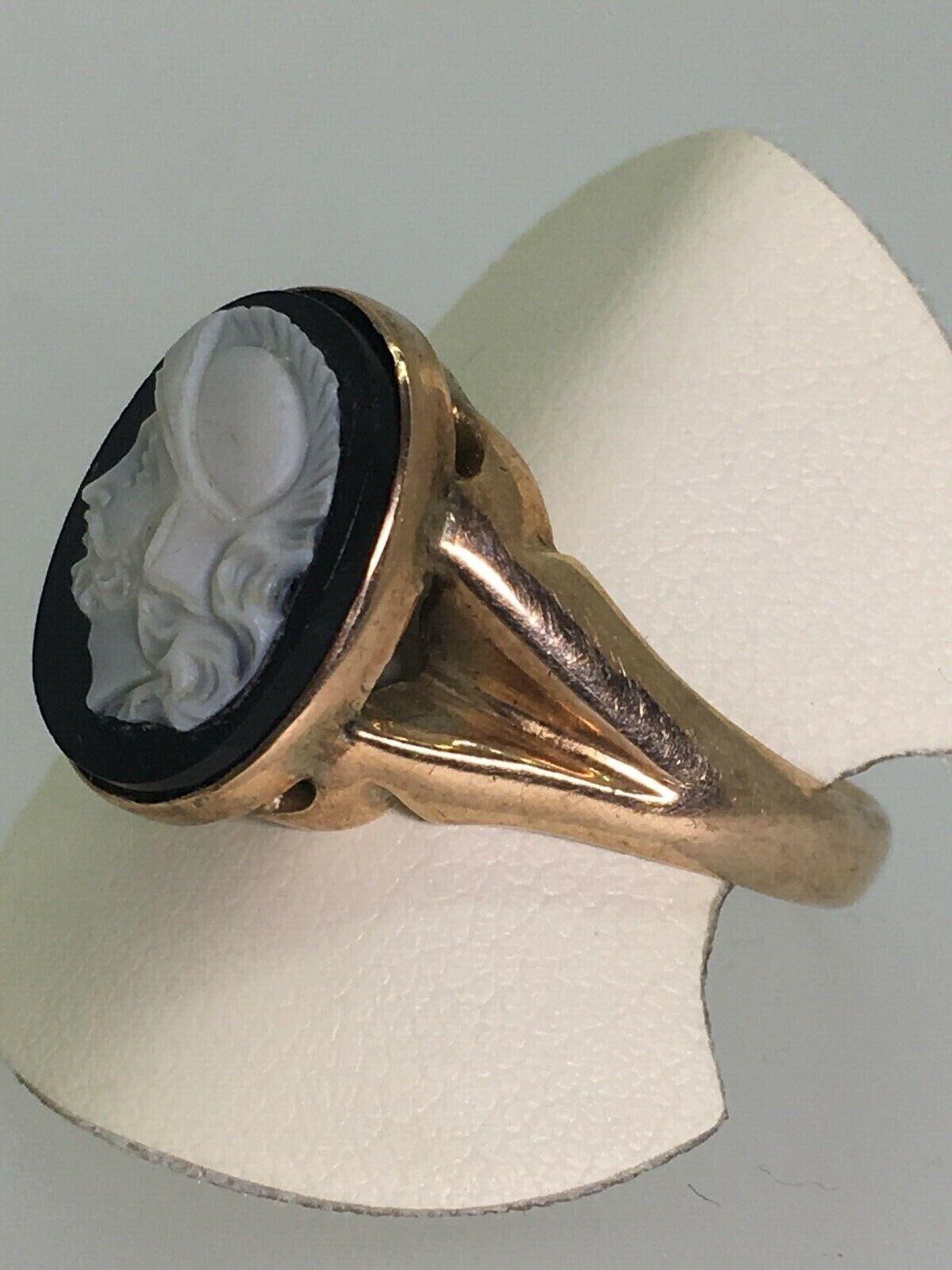Oval Cut Antique Victorian 18K Rose Gold, Hardstone (Onyx) Cameo Signet Ring, c1870’s. For Sale