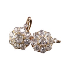 Antique Victorian 18k Rose Gold Old Mine Cut Diamond Cluster Earrings