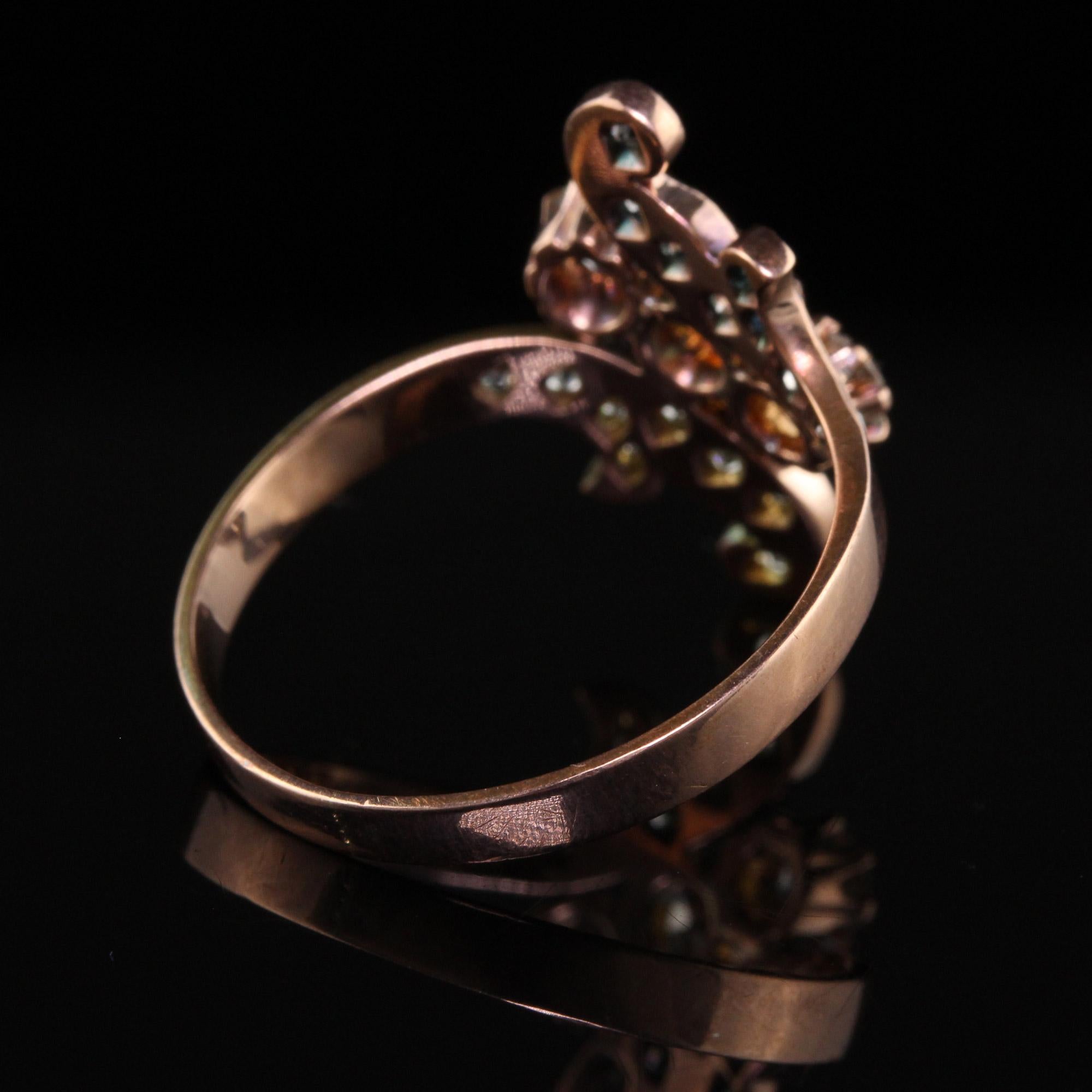 Taille vieille mine Bague florale victorienne ancienne en or rose 18 carats avec diamant taille vieille mine en vente