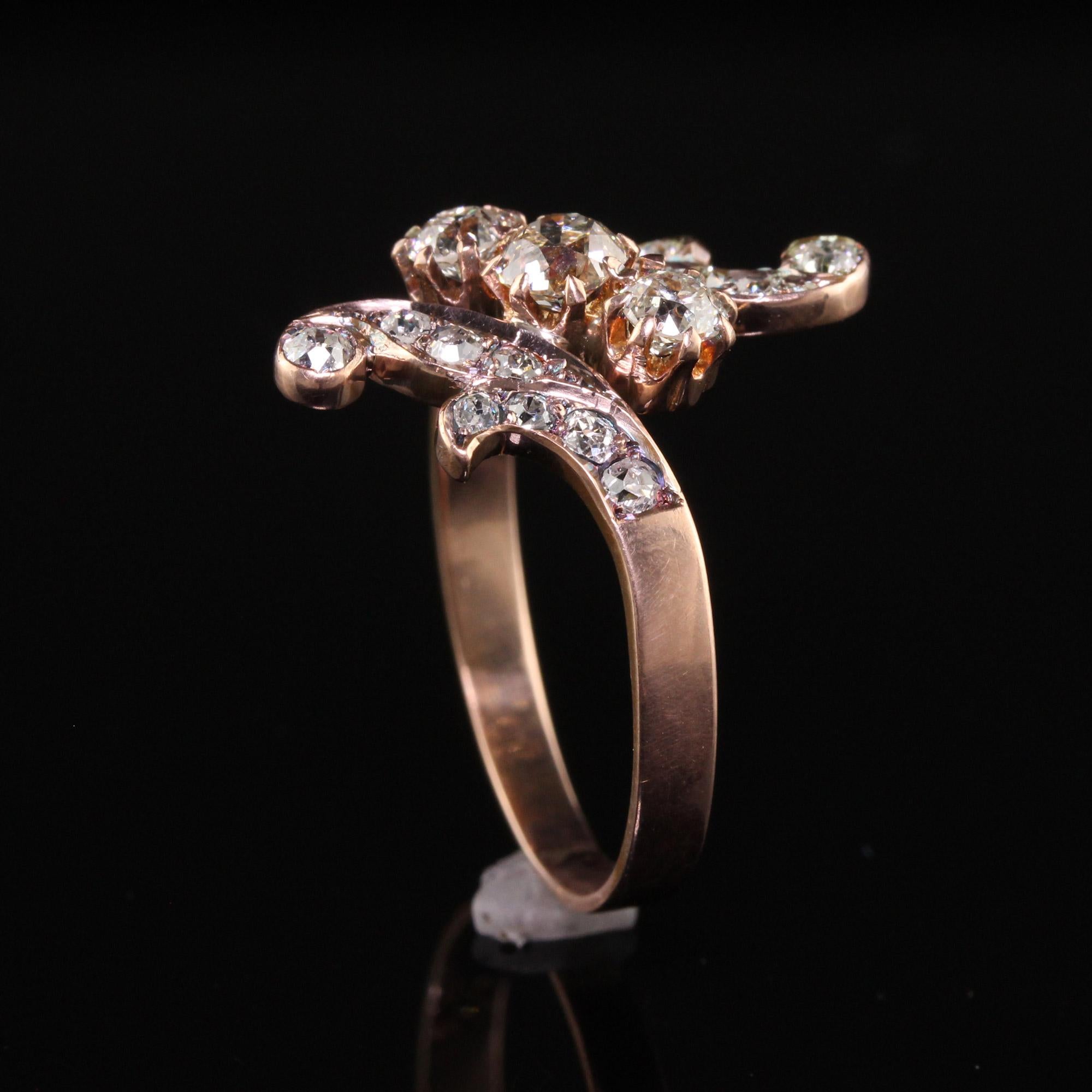 Women's Antique Victorian 18k Rose Gold Old Mine Cut Diamond Floral Ring For Sale