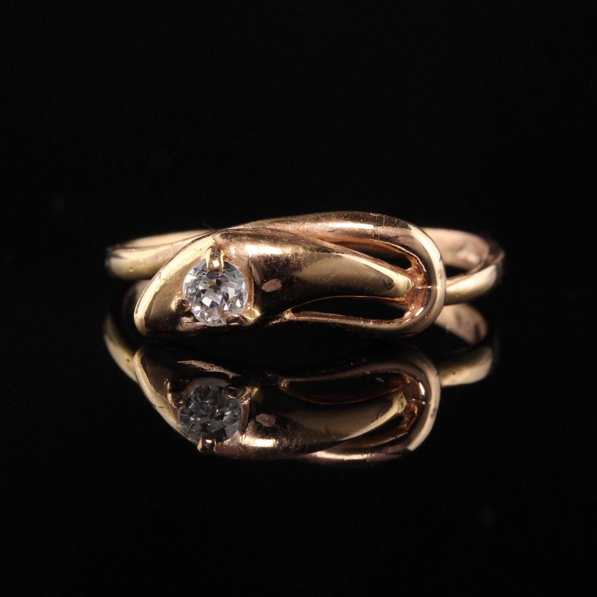 Rose Cut Antique Victorian 18K Rose Gold Old Mine Cut Diamond Snake Ring For Sale