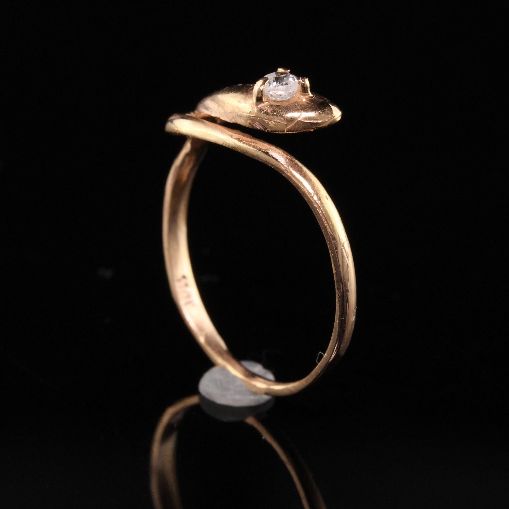 Women's Antique Victorian 18K Rose Gold Old Mine Cut Diamond Snake Ring For Sale