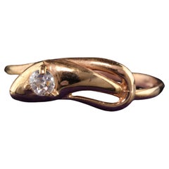 Antique Victorian 18K Rose Gold Old Mine Cut Diamond Snake Ring
