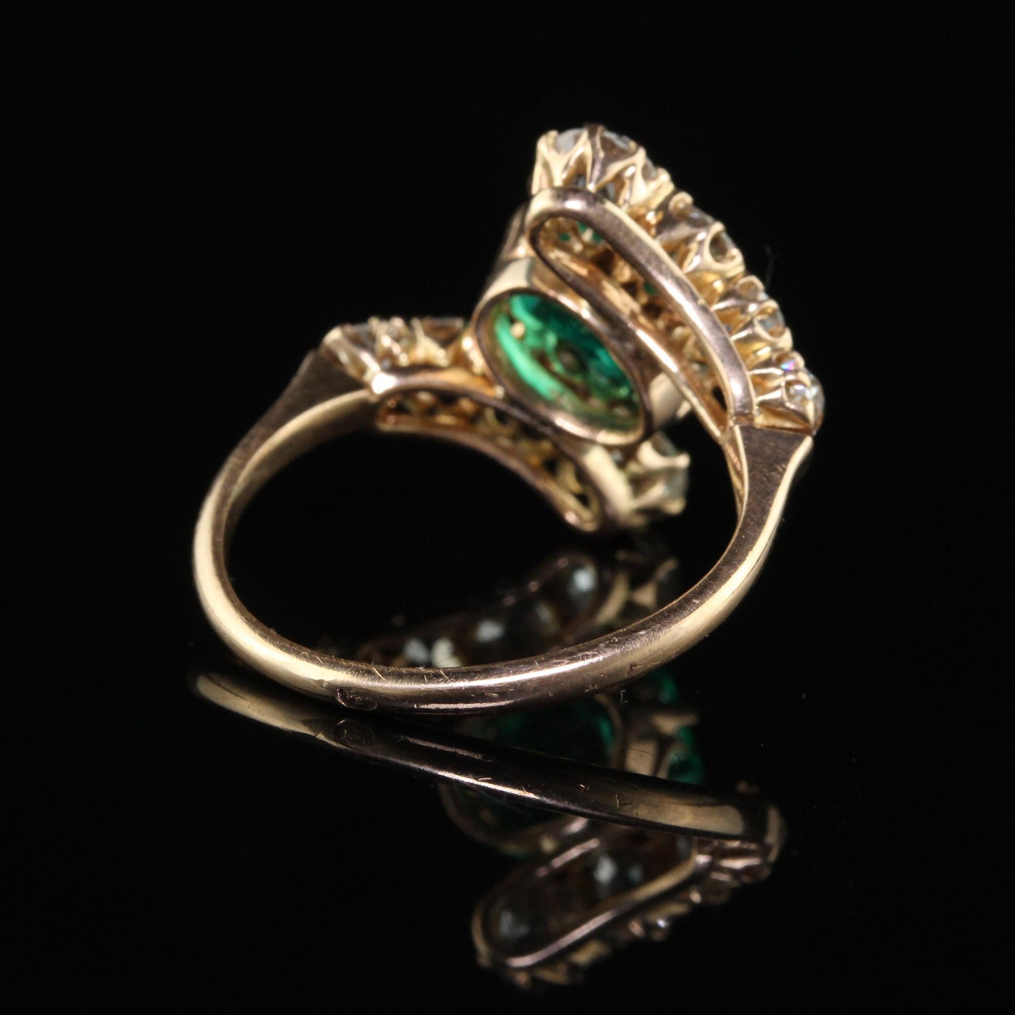 Antique Victorian 18K Rose Gold Old Mine Diamond Emerald Engagement Ring - GIA For Sale 3