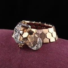 Antique Victorian 18K Rose Gold Rose Cut Diamond Flexible Buckle Ring