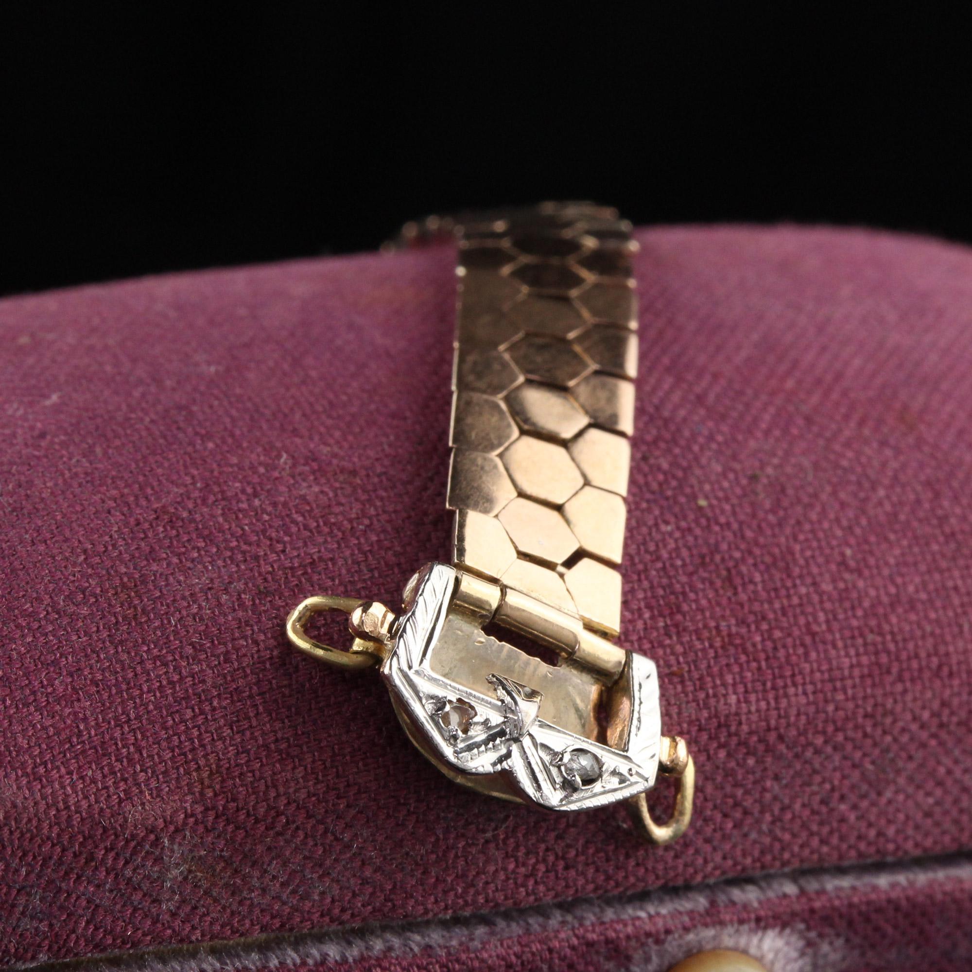Women's or Men's Antique Victorian 18K Rose Gold Rose Cut Diamond Flexible Buckle Ring