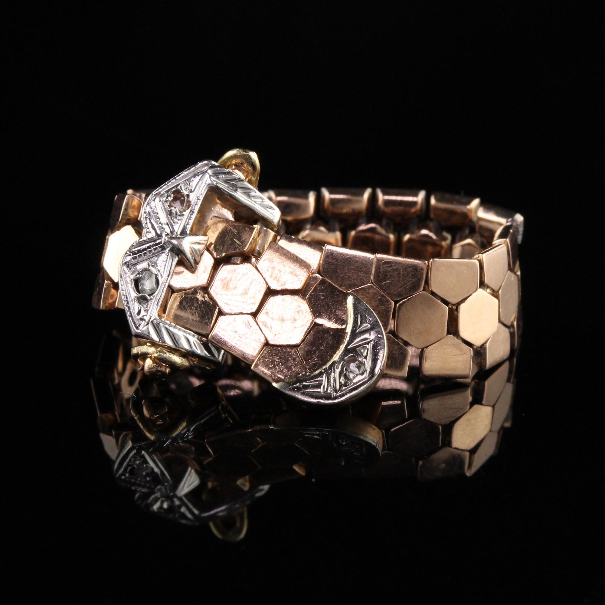 Antique Victorian 18K Rose Gold Rose Cut Diamond Flexible Buckle Ring 1