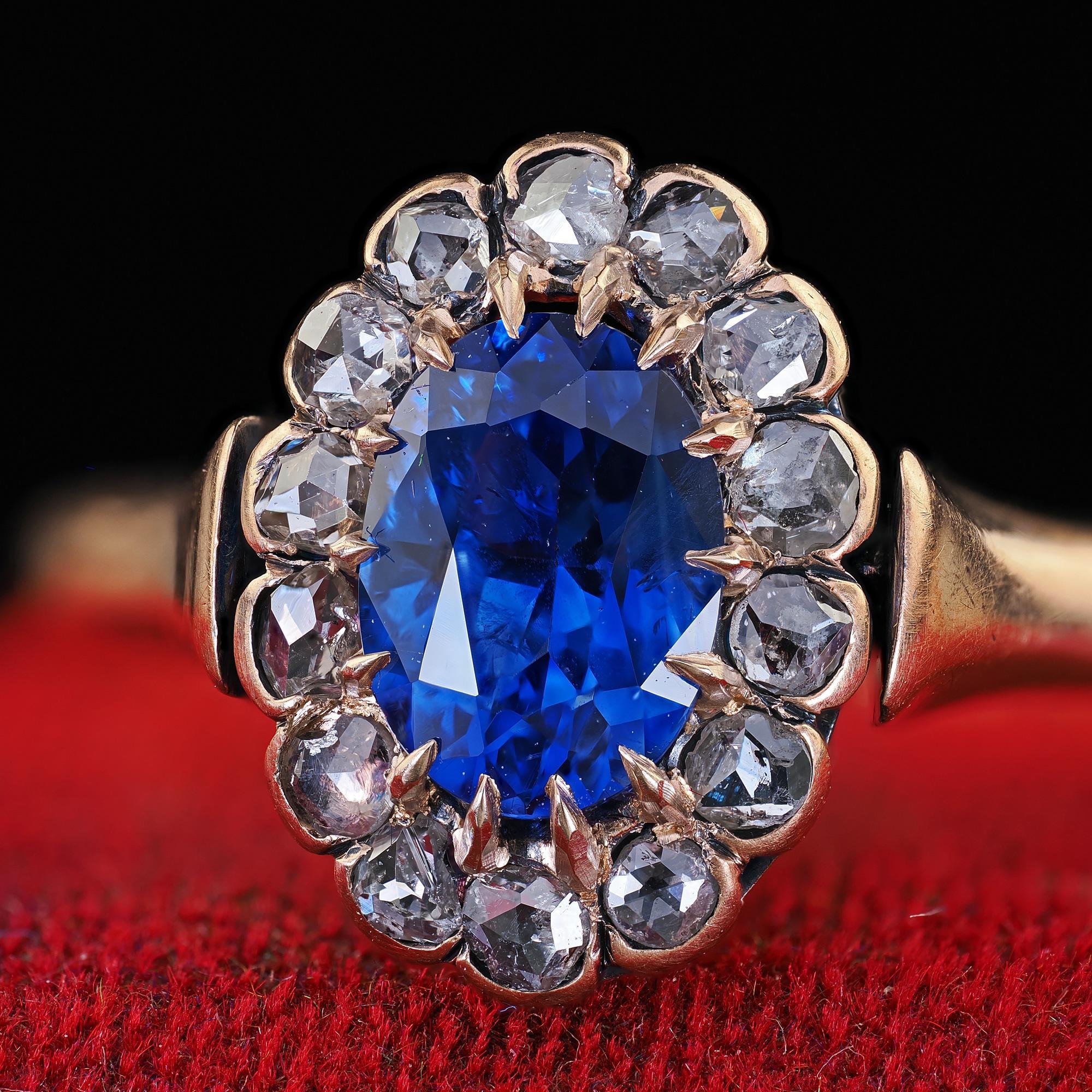 Bague de fiançailles victorienne ancienne en or rose 18 carats avec saphirs et diamants - GIA Pour femmes en vente