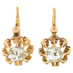 Antique Victorian 18k Rosy Gold Old Rose Cut Prong Set Diamond Drop Earrings
