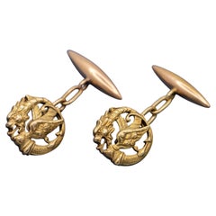 Boutons de manchette victoriens anciens en or massif 18 carats représentant un wyvern français - Bijoux mythologiques