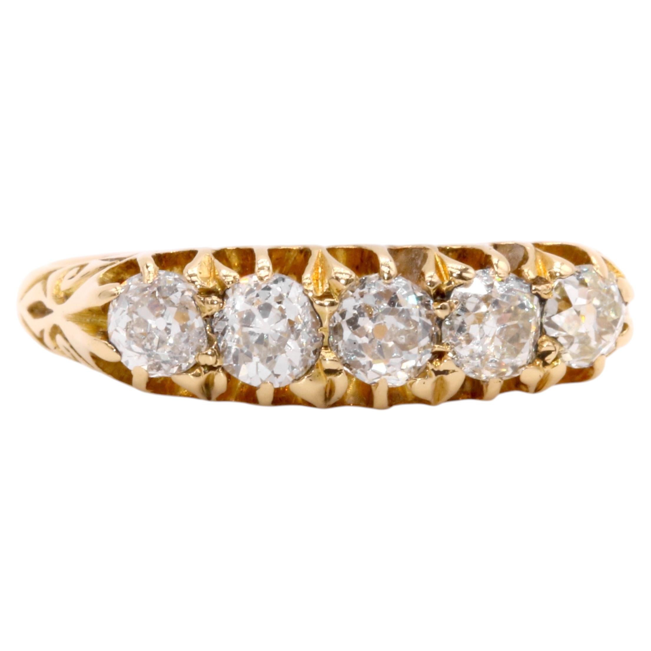 Ancienne bague victorienne jaune 18 carats 0,8ctw Old Cut Diamond 5 Stone Ring