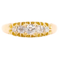 Antique Victorian 18K Yellow Gold 0.27ctw Old European Cut Diamond 5 Stone Ring