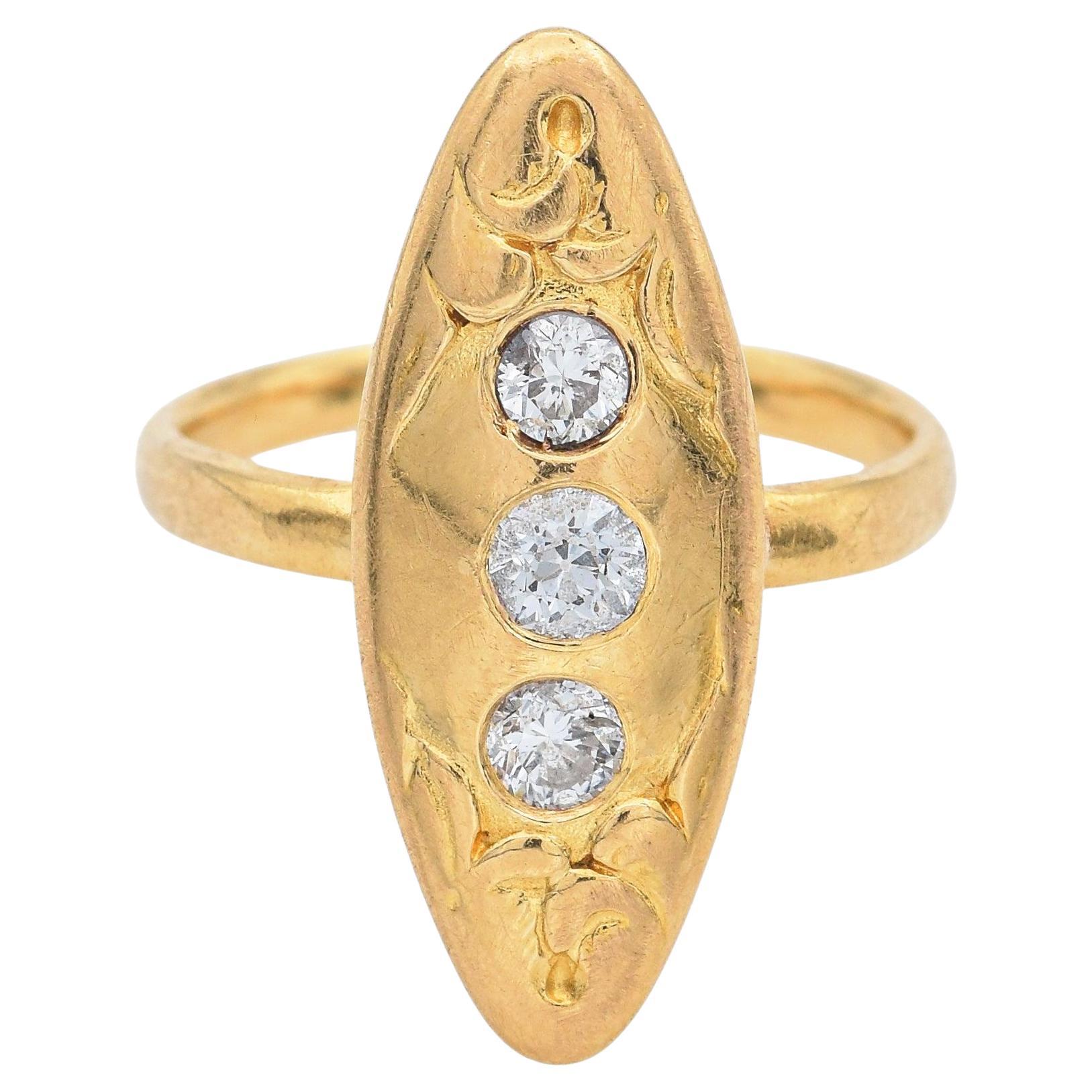 Anillo Marquesa Antiguo Victoriano de Oro Amarillo de 18k 0.27tcw Antiguo Euro Diamante