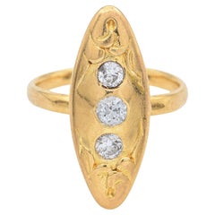 Anillo Marquesa Antiguo Victoriano de Oro Amarillo de 18k 0.27tcw Antiguo Euro Diamante