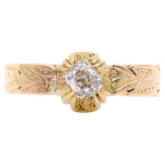 Antique Victorian 18K Yellow Gold 0.3ct Old Mine Cut Diamond Solitaire Ring