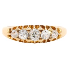 Bague victorienne ancienne en or jaune 18 carats 0,41 carat avec 5 diamants taille ancienne