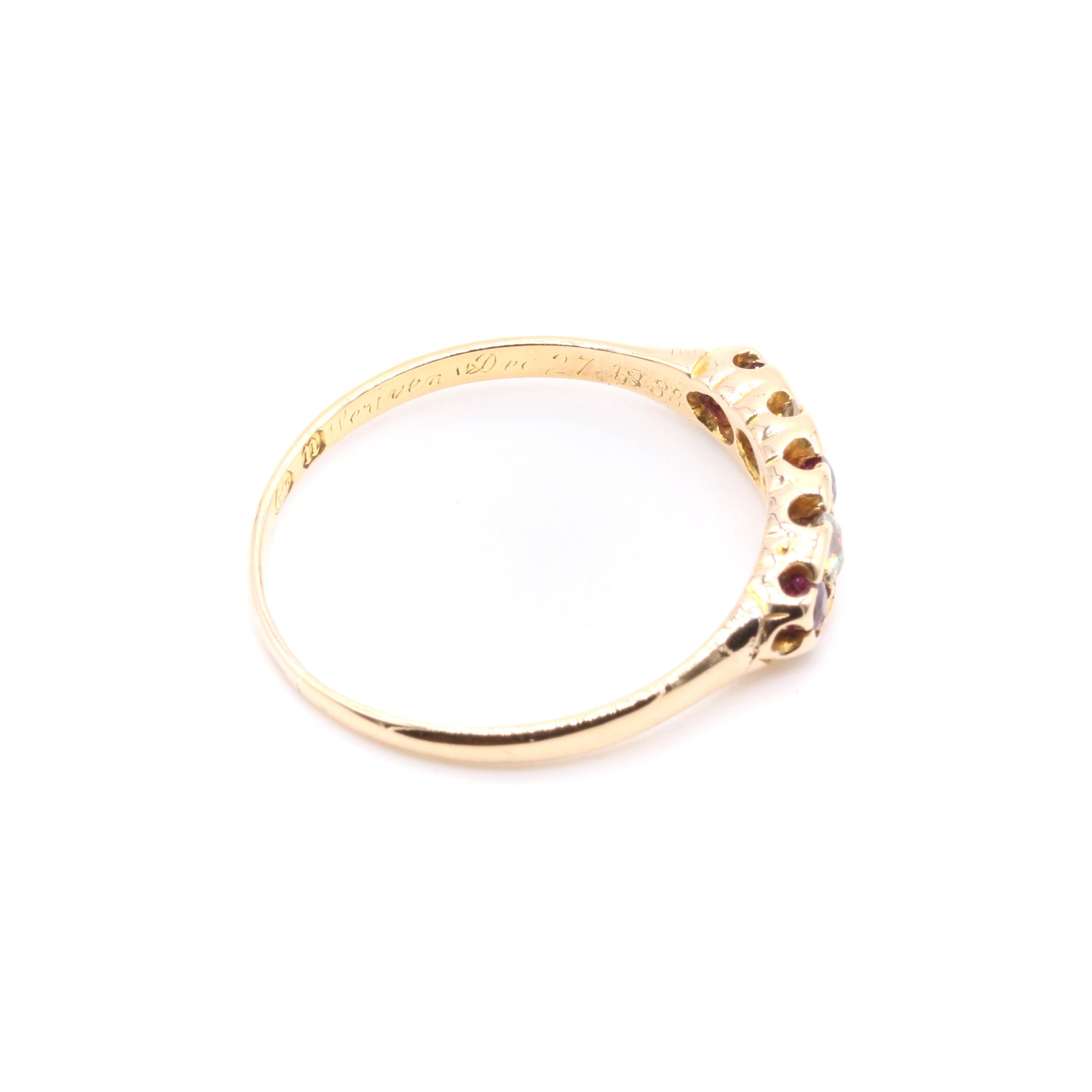 Antique Victorian 18K Yellow Gold 0.45tgw Ruby and Old Cut Diamond 5 Stone Ring 5