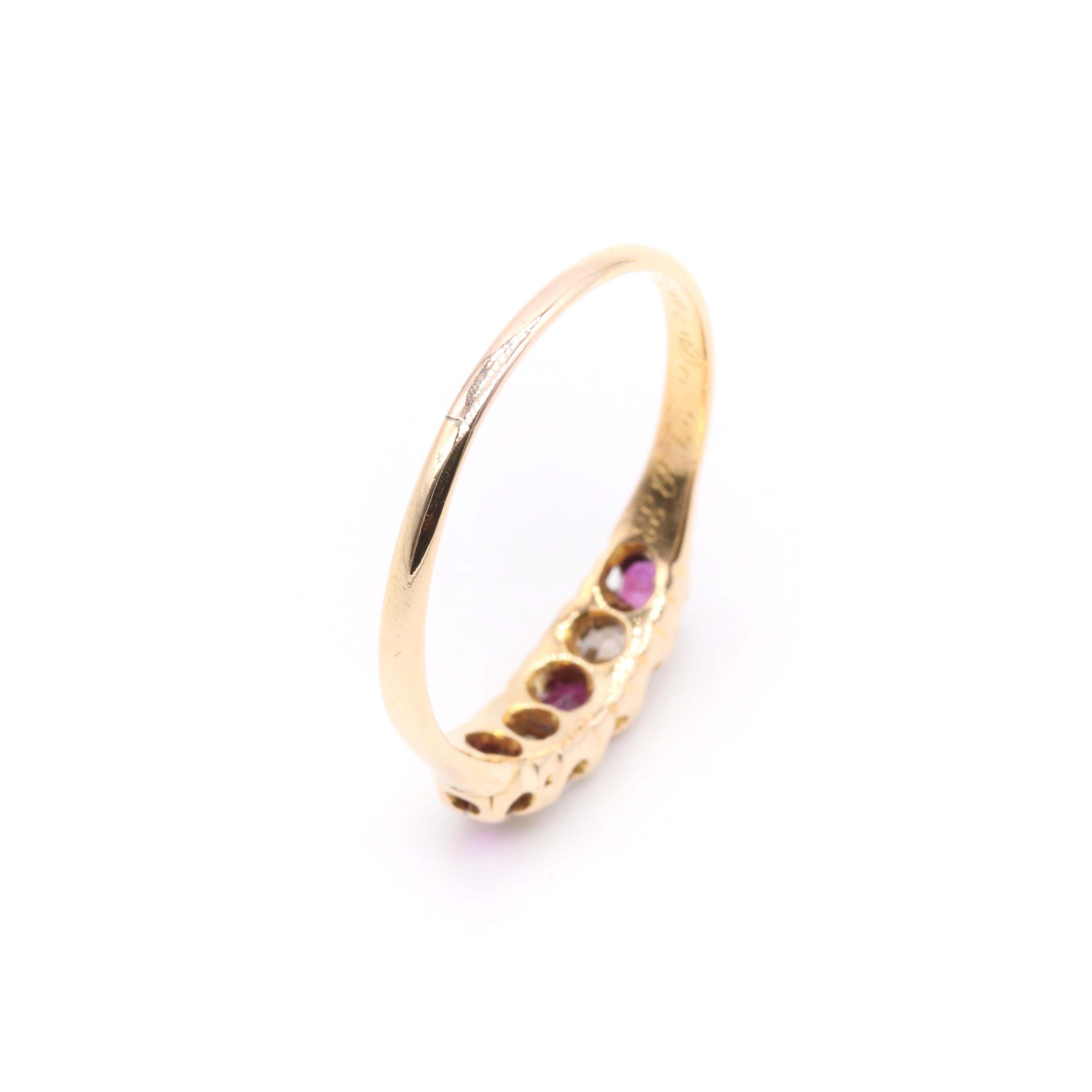 Antique Victorian 18K Yellow Gold 0.45tgw Ruby and Old Cut Diamond 5 Stone Ring 4