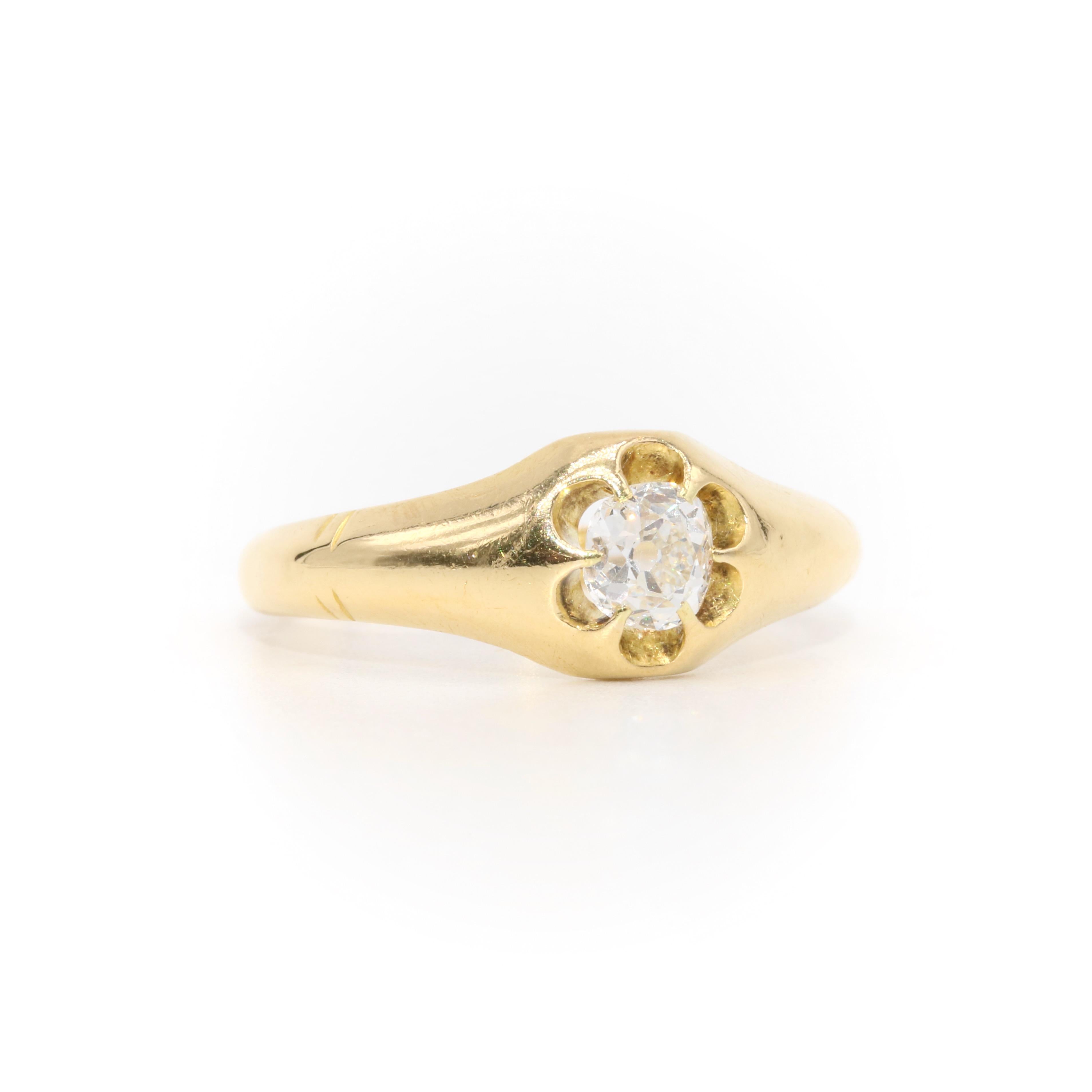 Antiguo Anillo Victoriano Belcher de Oro Amarillo de 18 K y 0,49 ct de Diamantes talla Mina Antigua en Bueno estado para la venta en Staines-Upon-Thames, GB