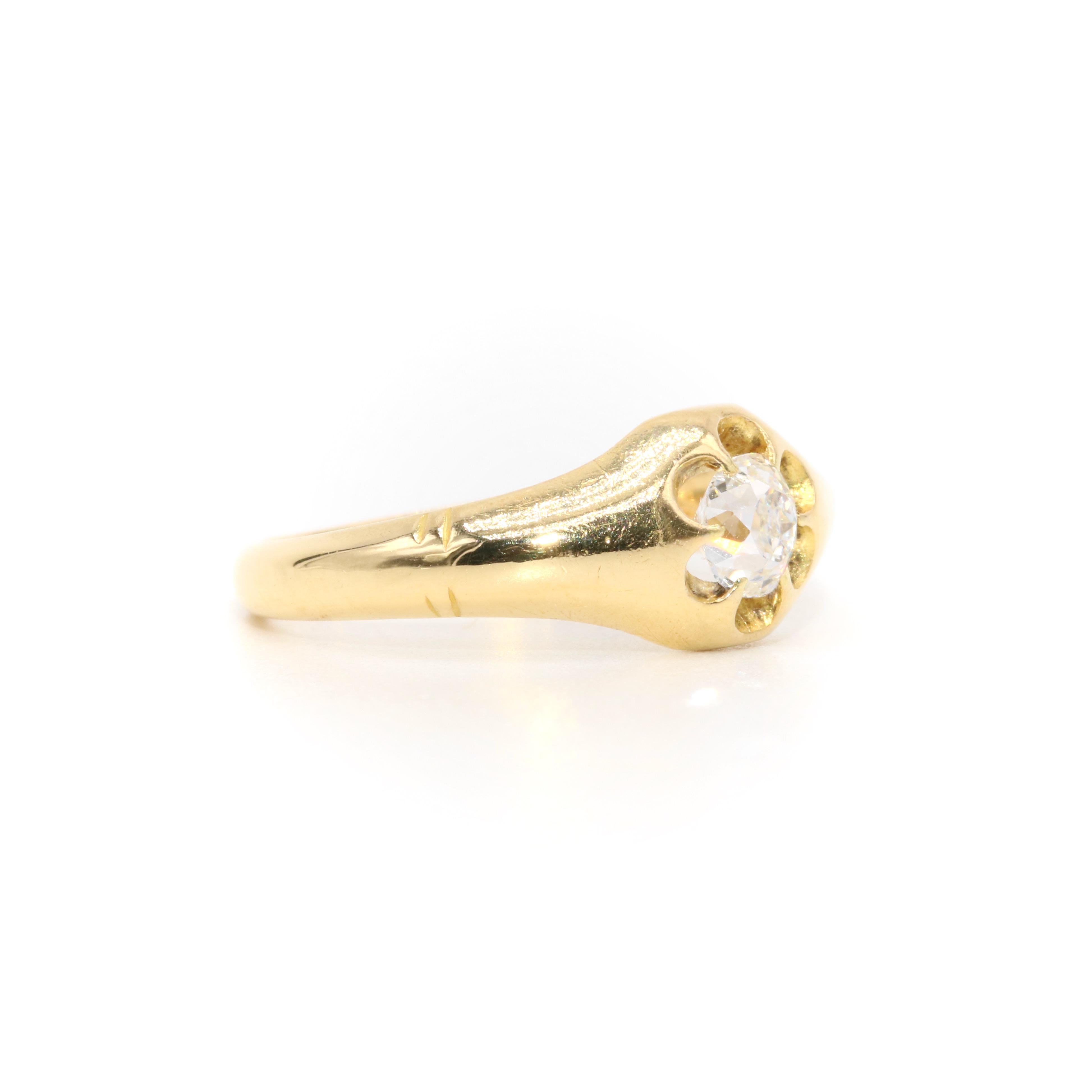 Femenino o masculino Antiguo Anillo Victoriano Belcher de Oro Amarillo de 18 K y 0,49 ct de Diamantes talla Mina Antigua en venta