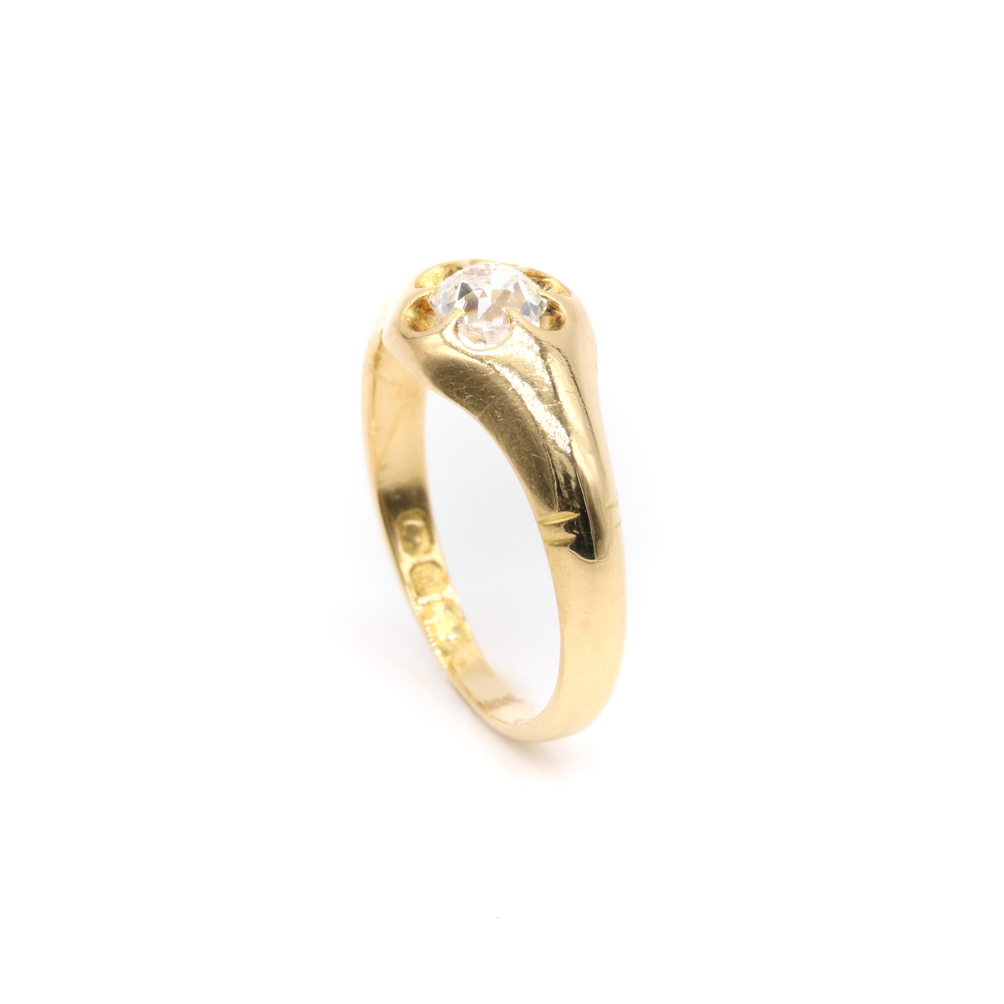 Antiguo Anillo Victoriano Belcher de Oro Amarillo de 18 K y 0,49 ct de Diamantes talla Mina Antigua en venta 3