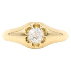 Antique Victorian 18K Yellow Gold 0.49ct Old Mine Cut Diamond Belcher Ring