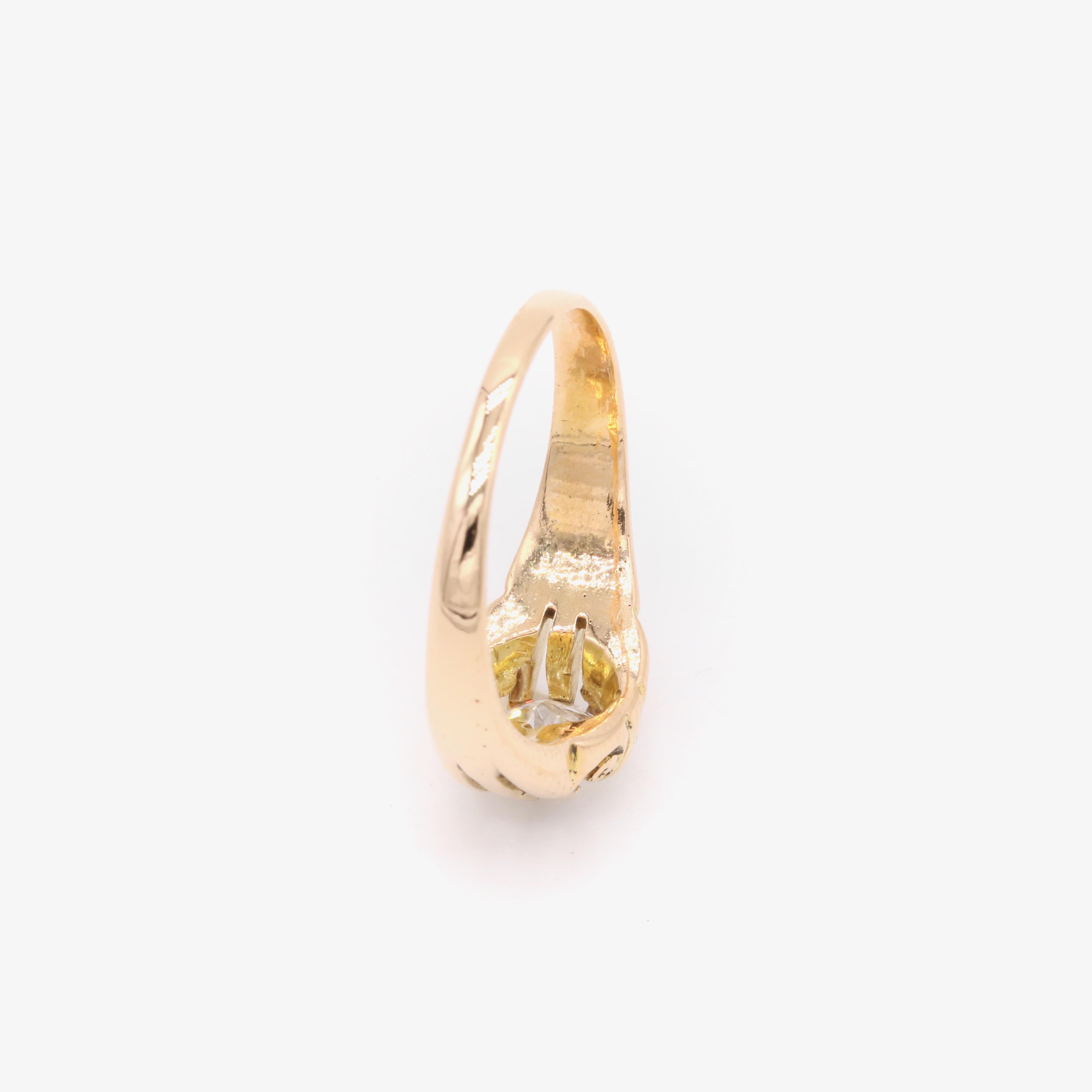 Antique Victorian 18K Yellow Gold 0.61ct Old Cut Diamond Belcher Solitaire Ring For Sale 5