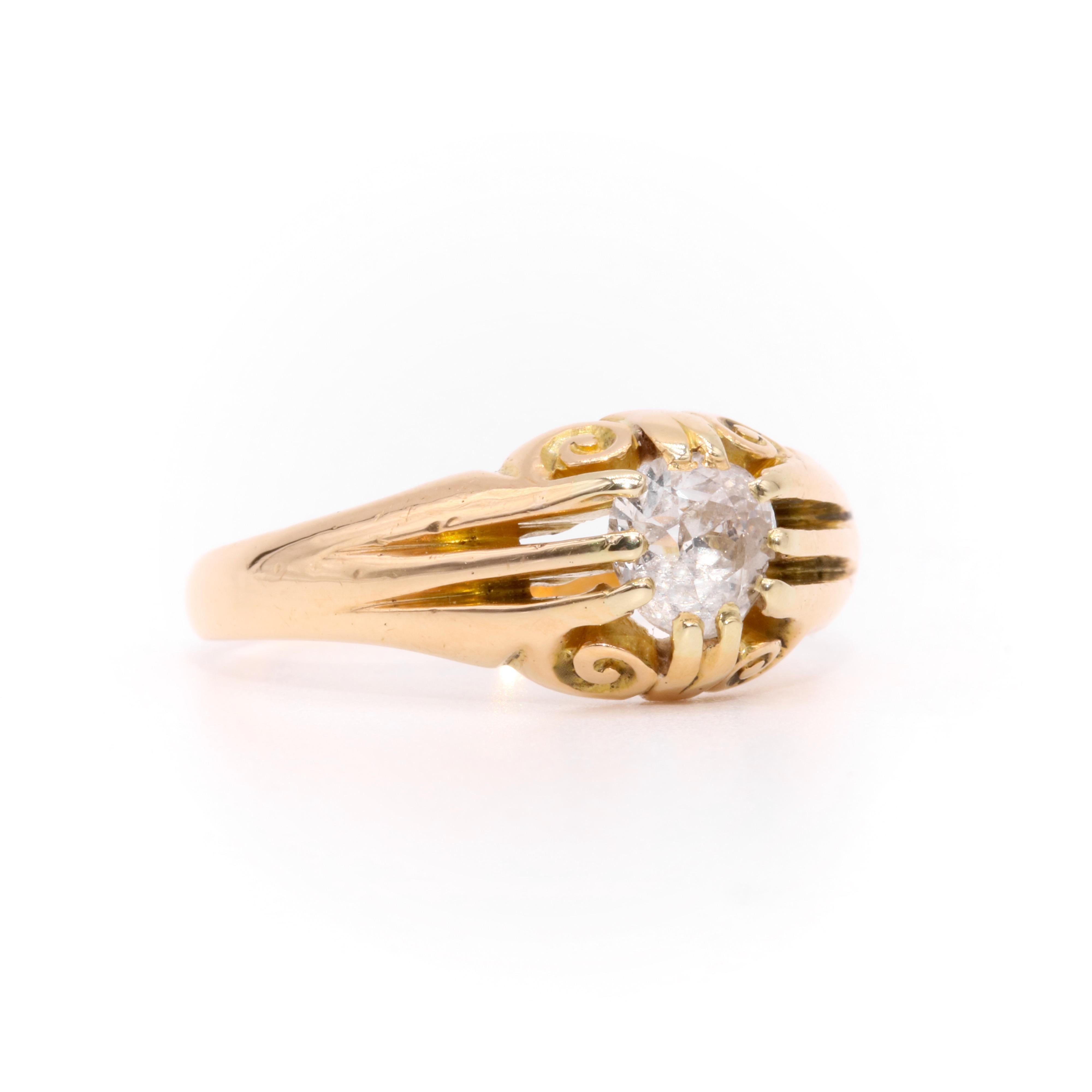 Antique Victorian 18K Yellow Gold 0.61ct Old Cut Diamond Belcher Solitaire Ring For Sale 1