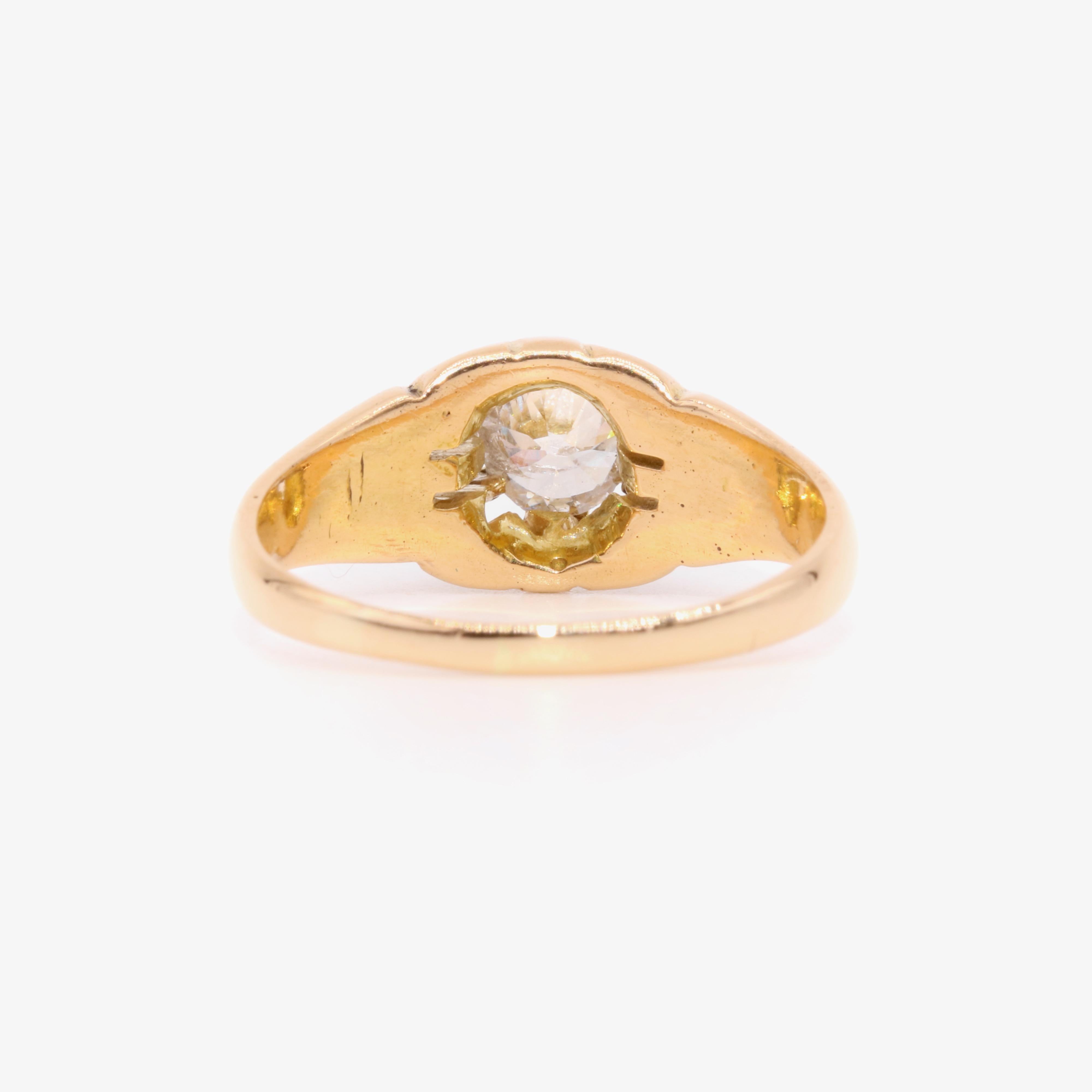 Antique Victorian 18K Yellow Gold 0.61ct Old Cut Diamond Belcher Solitaire Ring For Sale 3