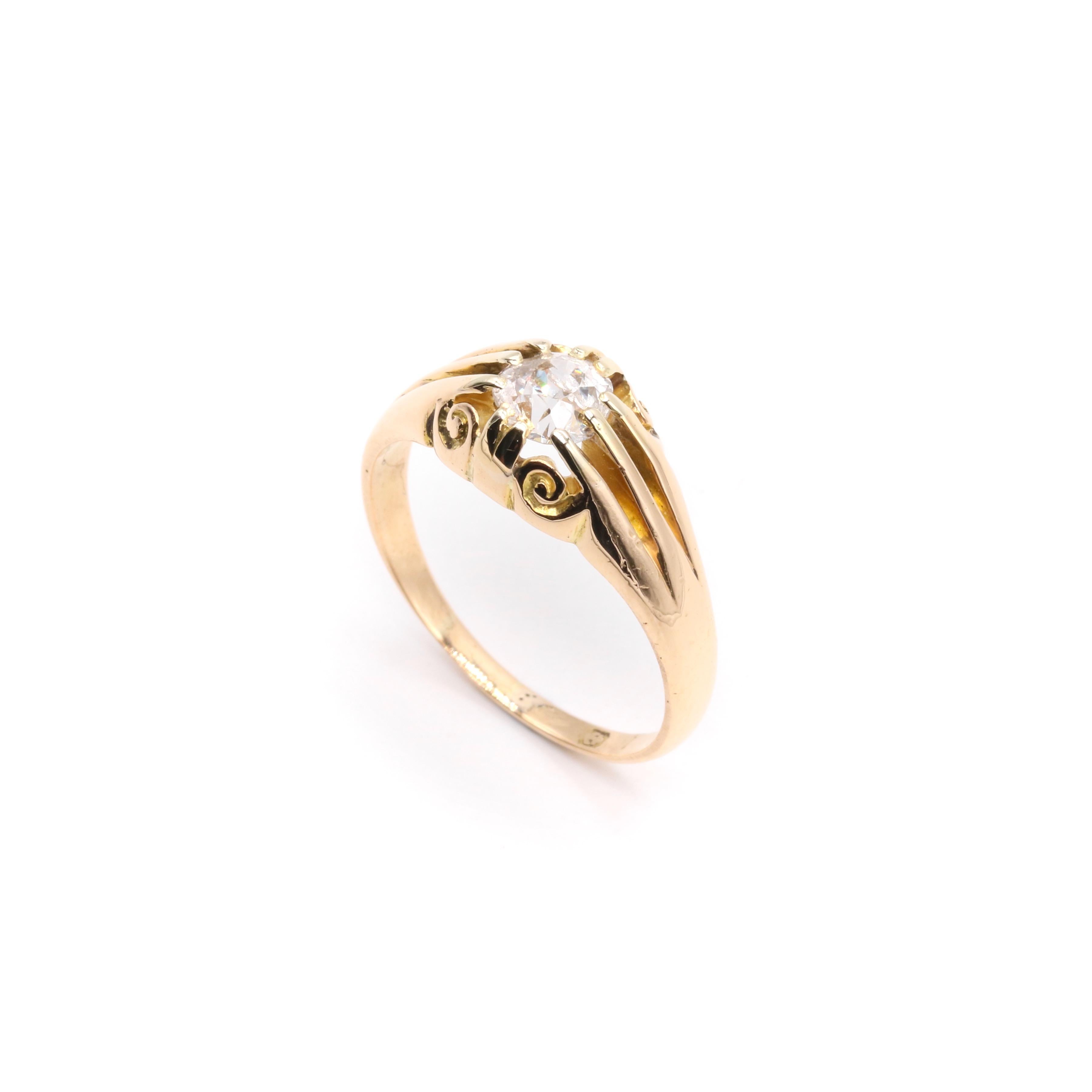Antique Victorian 18K Yellow Gold 0.61ct Old Cut Diamond Belcher Solitaire Ring For Sale 4