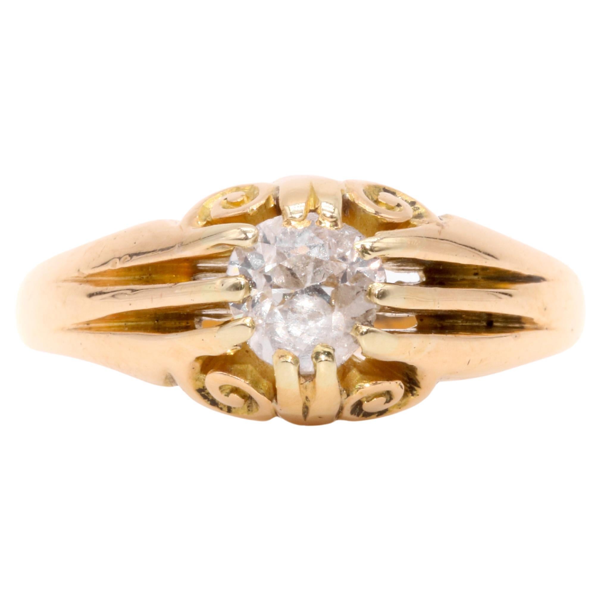Antique Victorian 18K Yellow Gold 0.61ct Old Cut Diamond Belcher Solitaire Ring For Sale