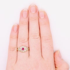Antique Victorian 18K Yellow Gold 0.99tgw Ruby and Cut Diamond Cluster Ring