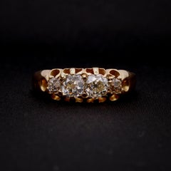 Antique Victorian 18K Yellow Gold 1.2ctw Old Mine Cut Diamond 4 Stone Ring