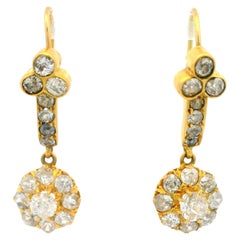 Pendants d'oreilles victoriens anciens en or jaune 18 carats avec diamants 1,50 carat