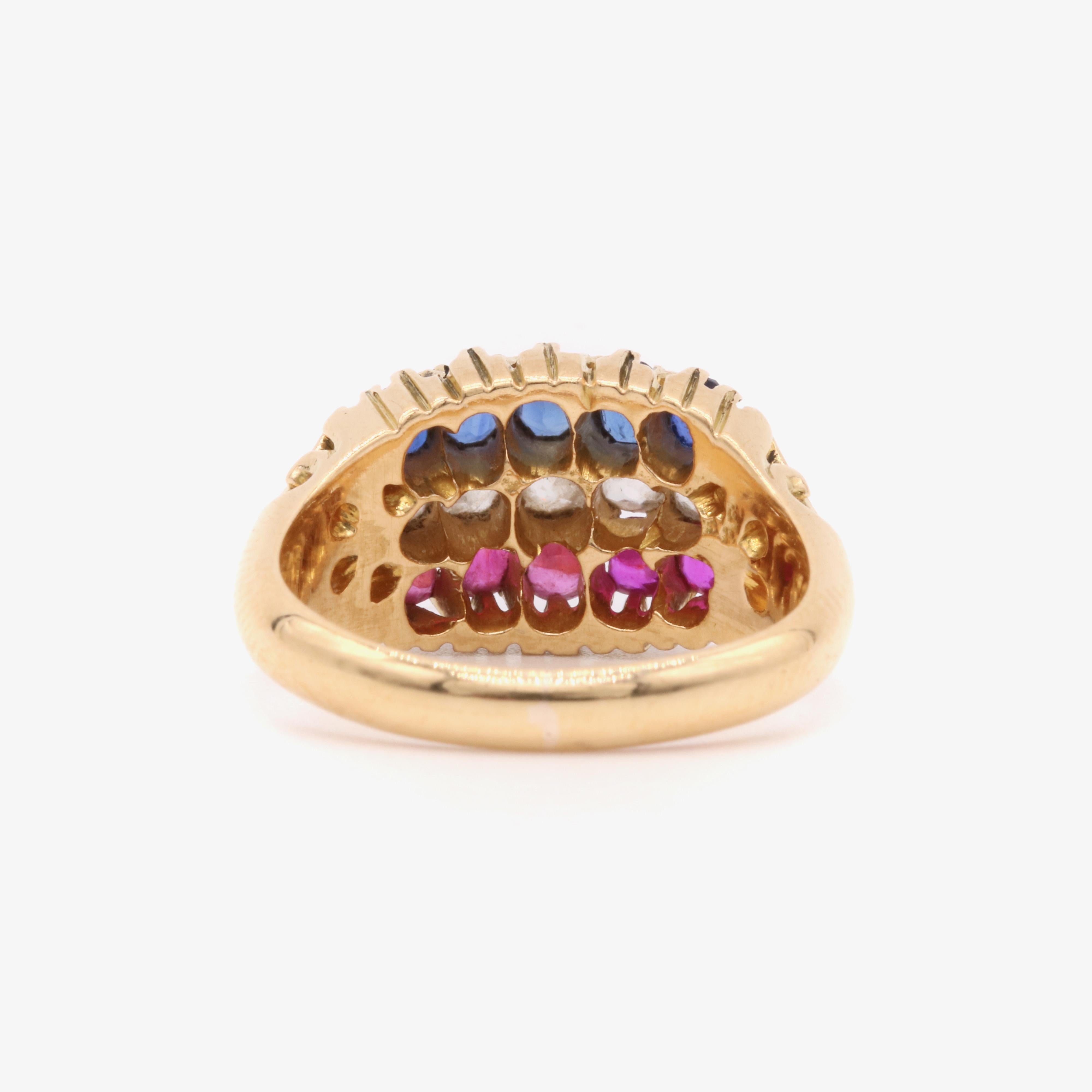 Antique Victorian 18K Yellow Gold 1.58tgw Sapphire, Diamond and Ruby Ring For Sale 2