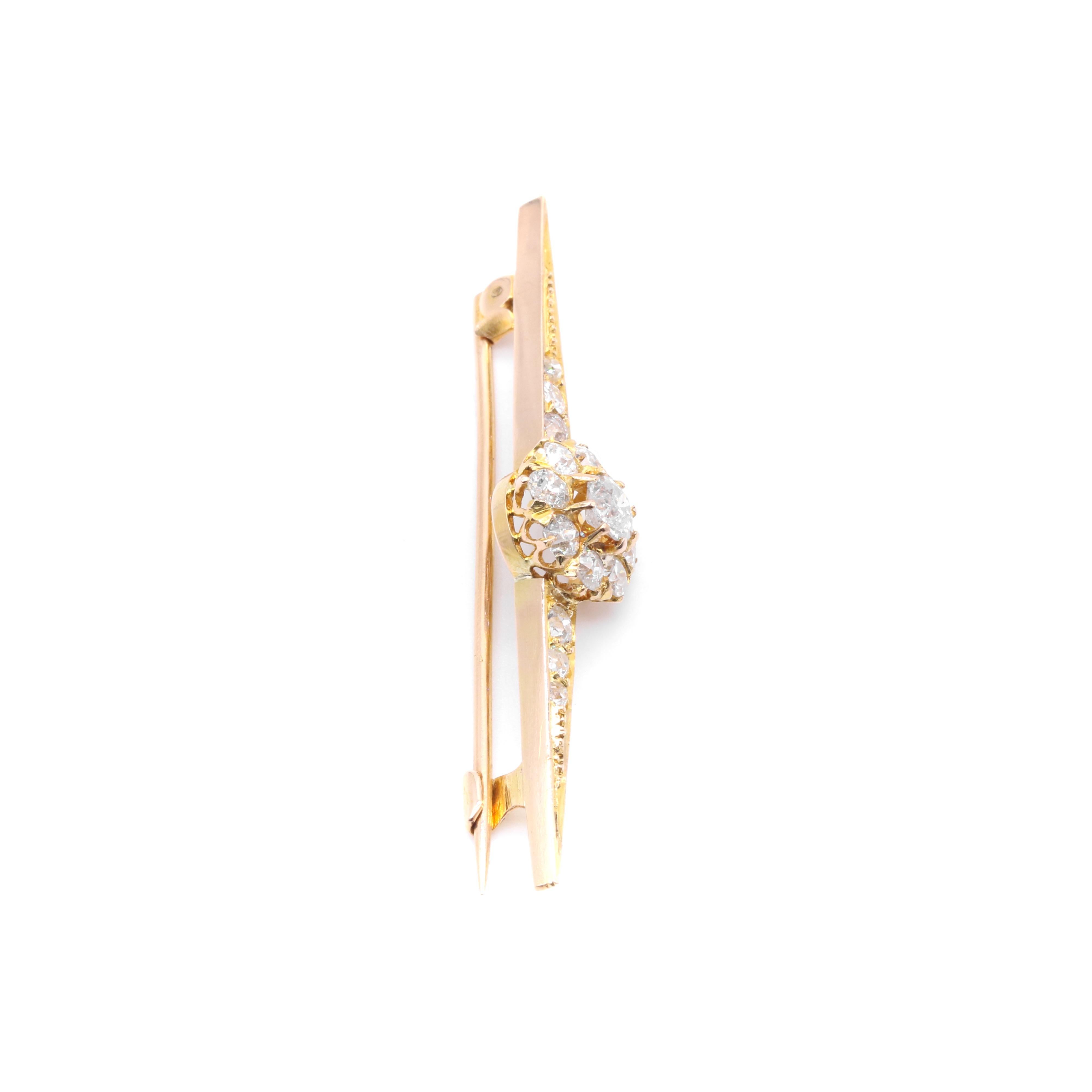 Antique Victorian 18K Yellow Gold 1.73ctw Diamond Daisy Cluster Brooch For Sale 4
