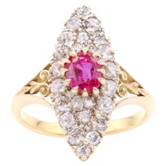 Antique Victorian 18K Yellow Gold 2.1tgw Ruby and Diamond Marquise Ring