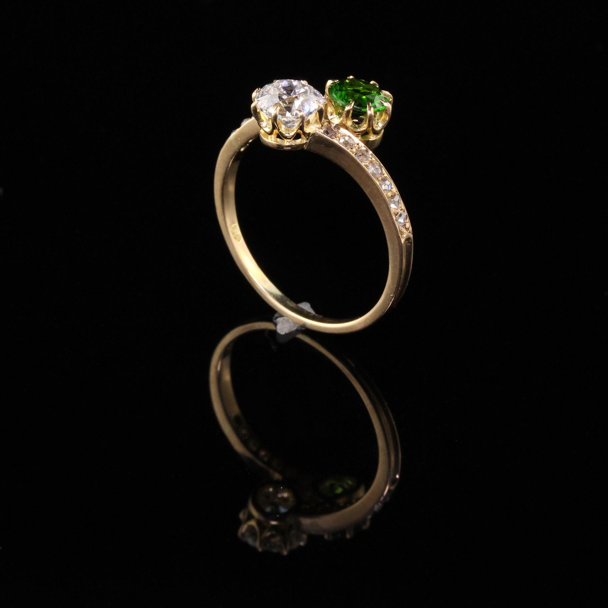 Old European Cut Antique Victorian 18 Karat Gold .95 Carat Old European Diamond and Tsavorite Toi