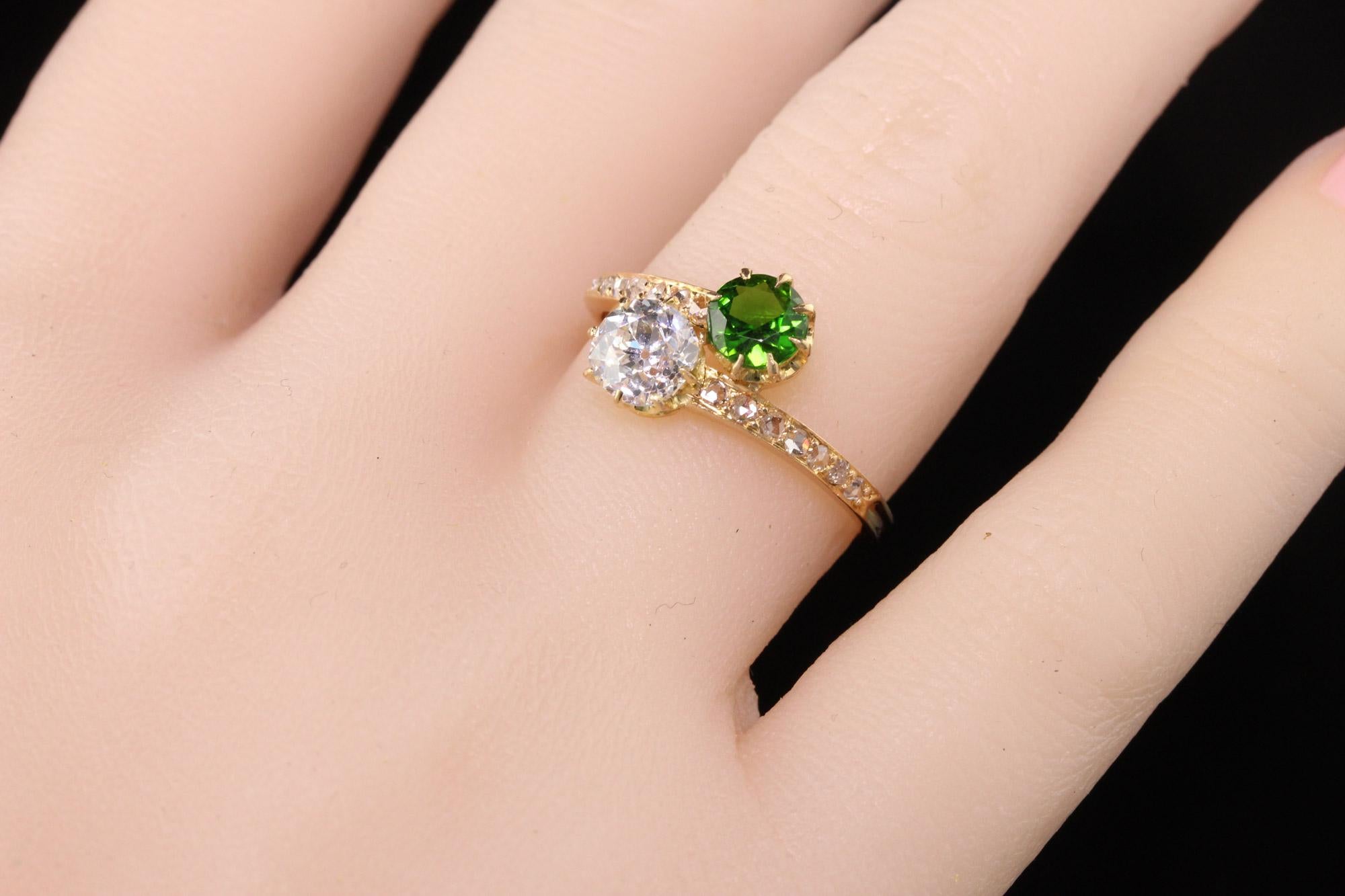 Women's Antique Victorian 18 Karat Gold .95 Carat Old European Diamond and Tsavorite Toi