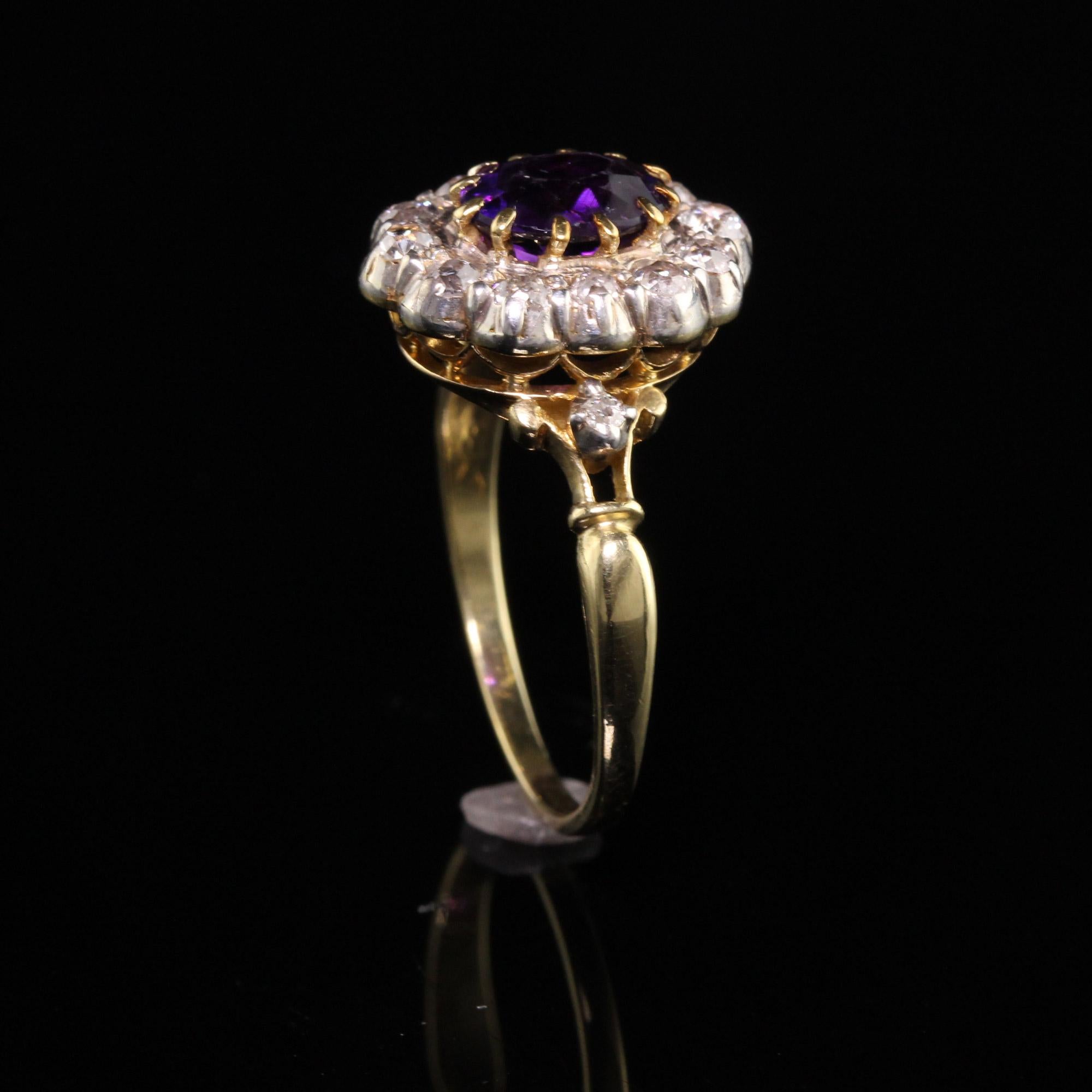 Antiker viktorianischer Verlobungsring aus 18 Karat Gelbgold mit Amethyst und Diamant im alten Minenschliff im Zustand „Gut“ in Great Neck, NY