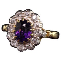 Antique Victorian 18K Yellow Gold Amethyst and Old Mine Diamond Engagement Ring