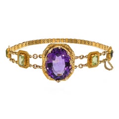 Antique Victorian 18k Yellow Gold Amethyst Peridot Intricate Setting Bracelet