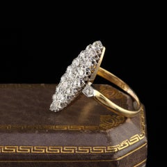 Antique Victorian 18 Karat Gold and Platinum Old Mine Cut Diamond Shield Ring